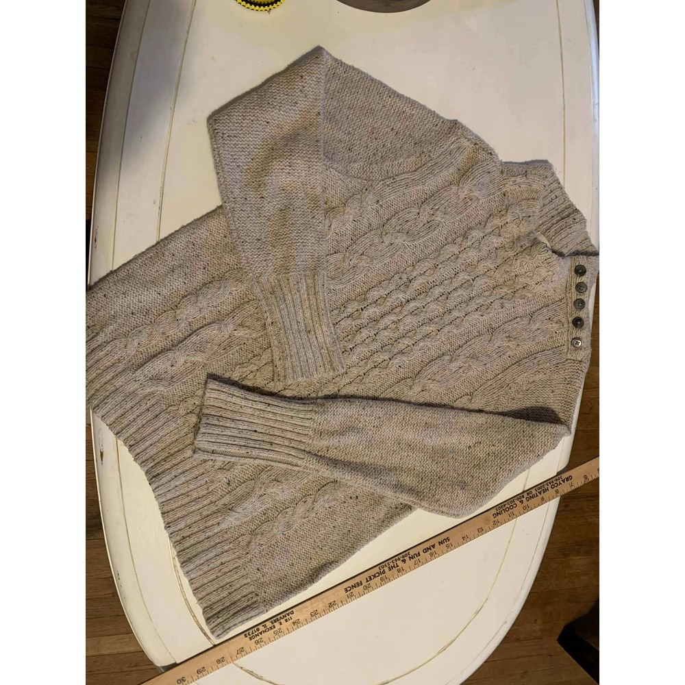 St Johns Bay Cable Knit Button Shoulder Sweater Light Tan Speckled Size L